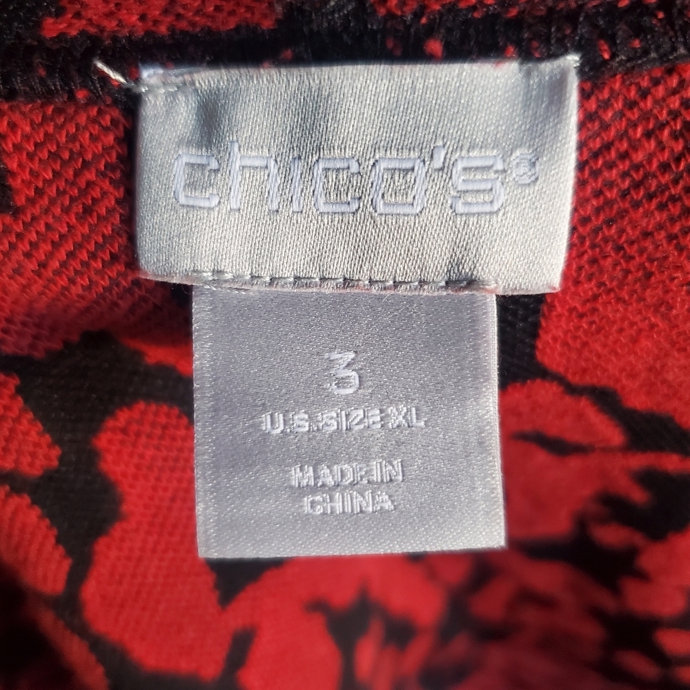 Chico's Red Animal Print Cardigan Sweater Open Holidays Christmas Evening Sz XL - Picture 8 of 13